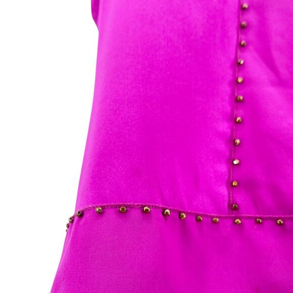Diane Von Furstenberg Carl Top Fuchsia Pink Beaded Y2K Silk Blouse Size 8 - Picture 15 of 15